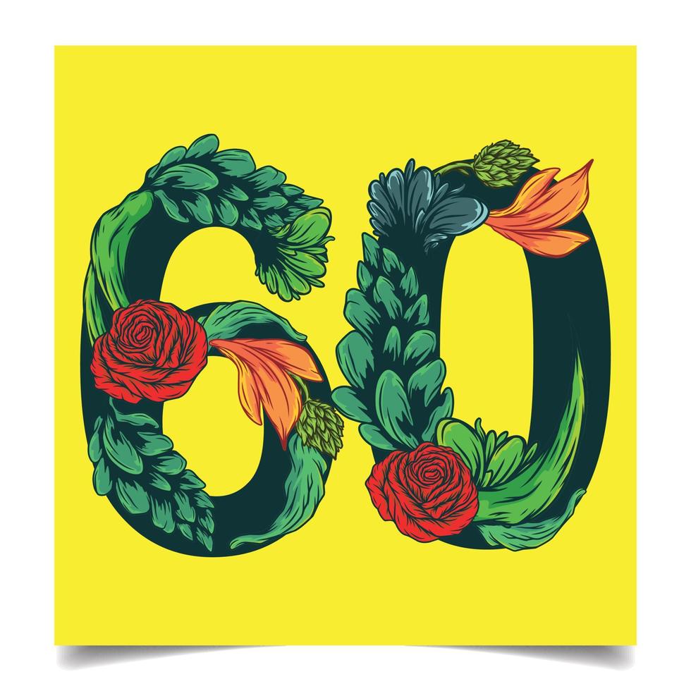 kleurrijk bloemen 60 aantal ontwerp geïsoleerd Aan wit achtergrond bloemen aantal zestig lettertype vector