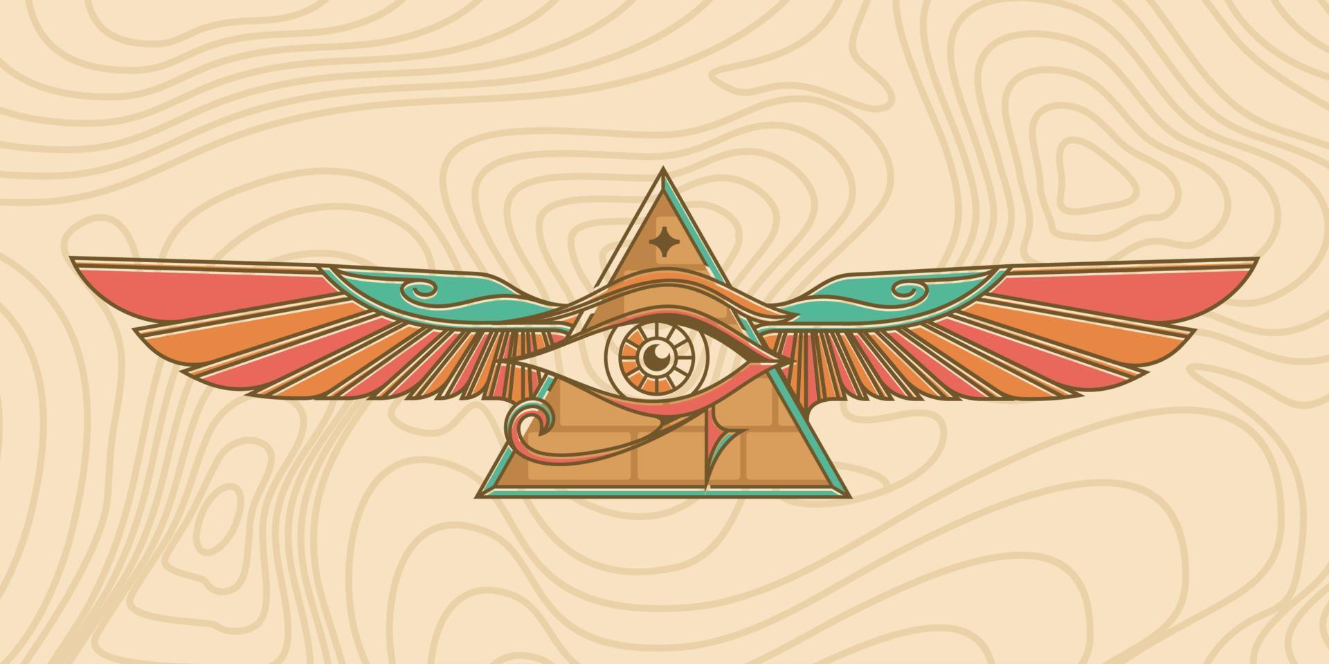 oog van horus met heilig scarabee Vleugels muur kunst ontwerp in schets gemakkelijk minimaal ontwerp vector
