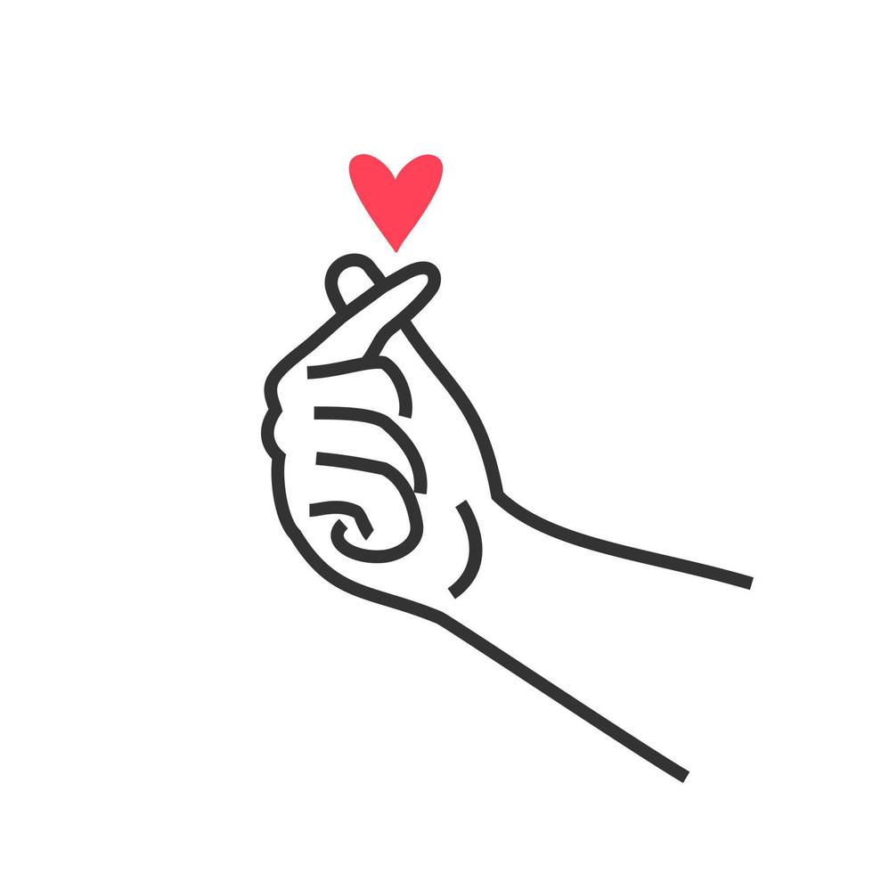 mini ik liefde u hand- klem kunst in roze kleur Koreaans hart vinger ik liefde u teken icoon vector lijn kunst illustratie sticker ontwerp sociaal media, ik hart u gebaar