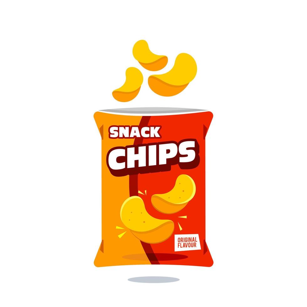 tussendoortje chips zak plastic verpakking ontwerp illustratie icoon voor voedsel en drank bedrijf, aardappel tussendoortje branding element logo vector. vector