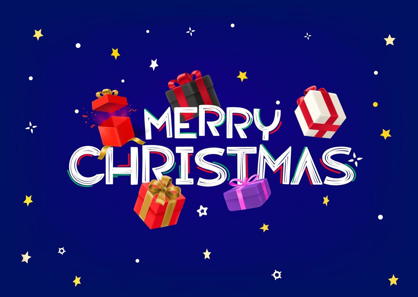 vrolijk Kerstmis vector groet kaart met vallend geschenk dozen. 3d vector illustratie