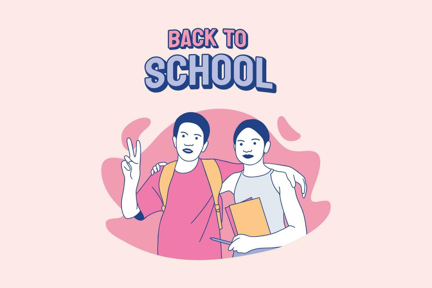 illustraties schattig schoolmeisje en schooljongens gaan terug naar school- ontwerp concept vector