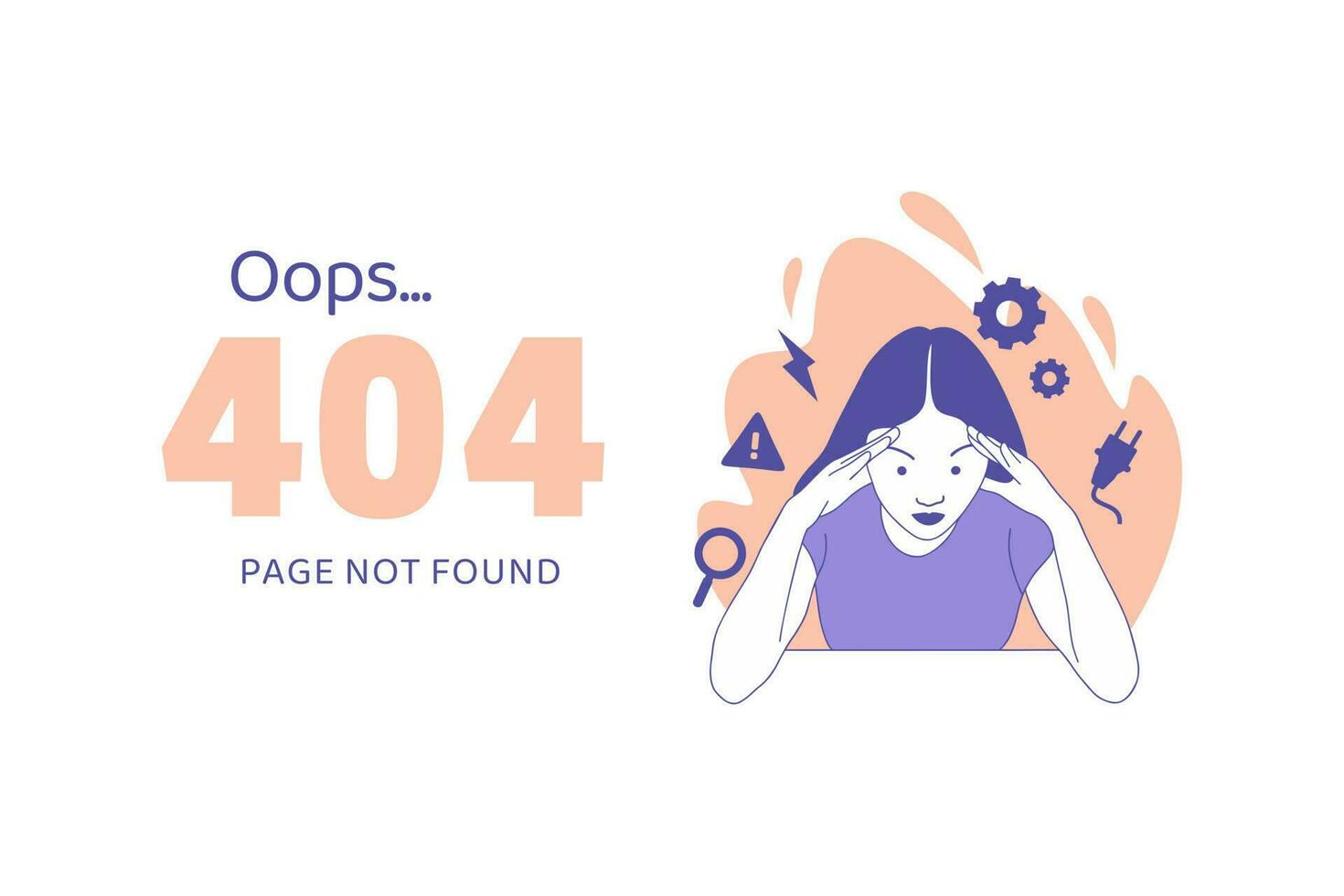 vrouw Holding handen Aan hoofd hebben teleurstelling voor oops 404 fout ontwerp concept landen bladzijde vector