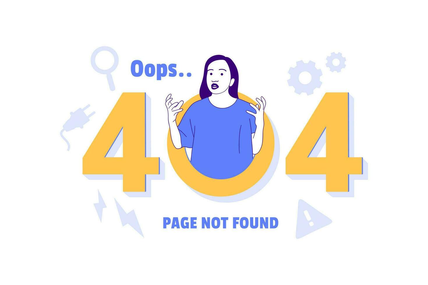 illustraties boos vrouw voor oops 404 fout ontwerp concept landen bladzijde vector