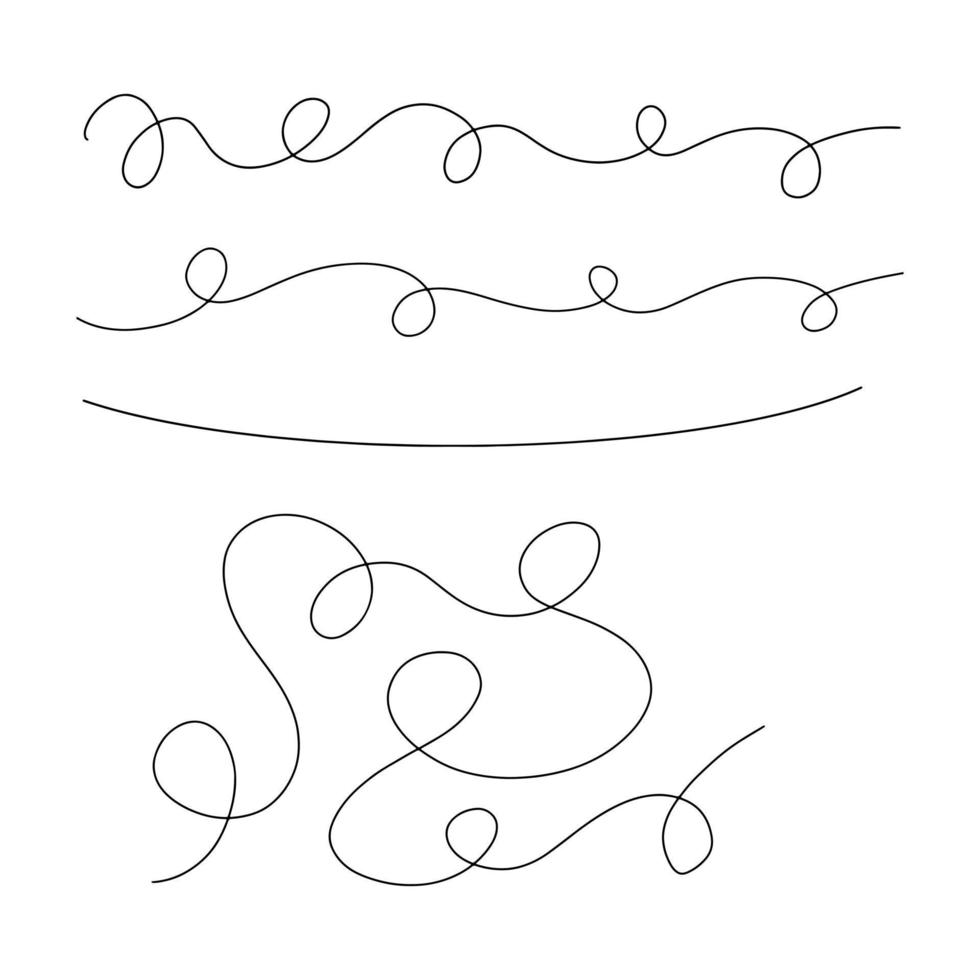 krullen abstracte Krabbel met de hand getekende lijn. doodle decoratieve krullen, swirls, bloeit en tekstkalligrafie scheidingslijnen collectie. eenvoudige vintage elementen geïsoleerd op een witte achtergrond voor ontwerp. vector
