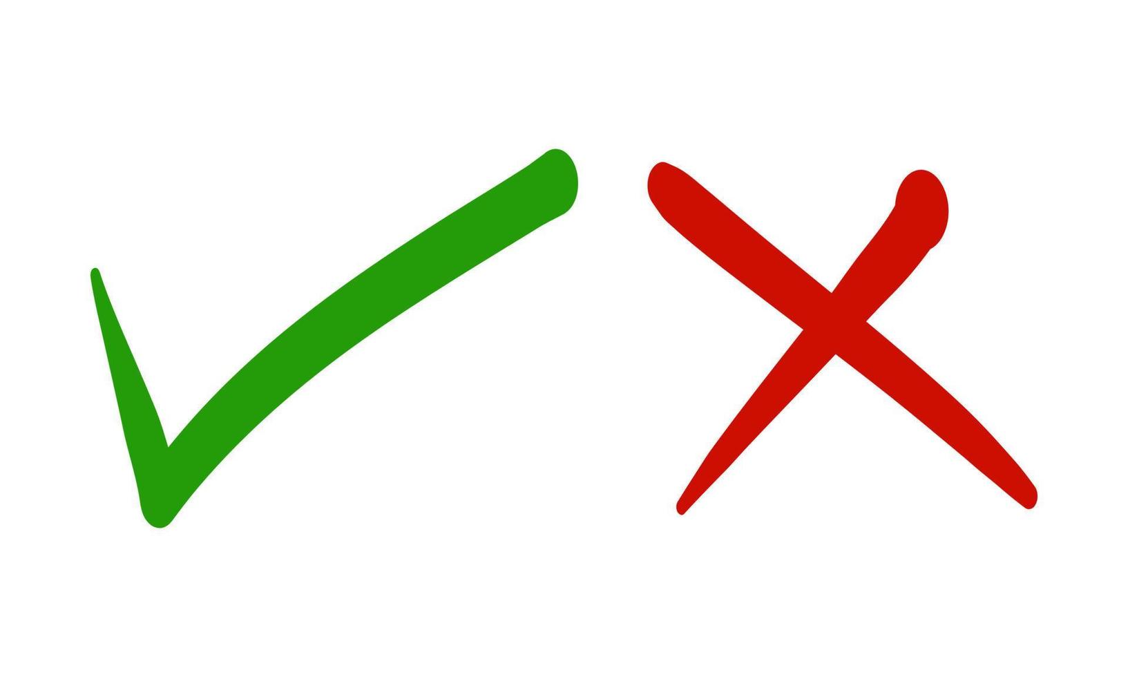 controleren Mark en kruis Mark icoon set. Kruis aan symbool in groen en rood kleur. vector illustratie