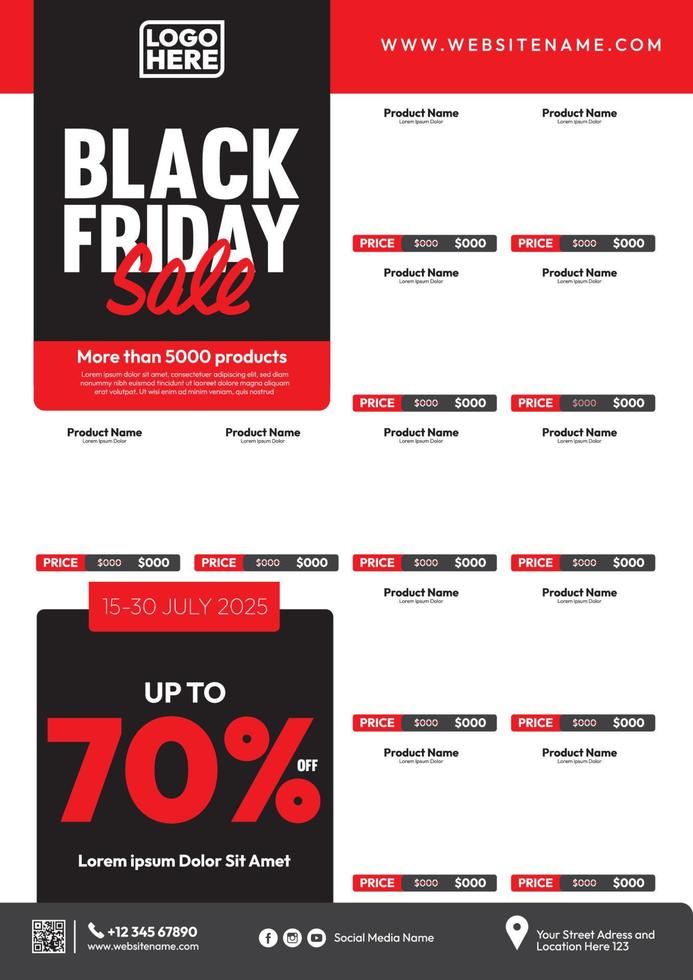Product catalogus folder sjabloon ontwerp met zwart vrijdag uitverkoop promo vector