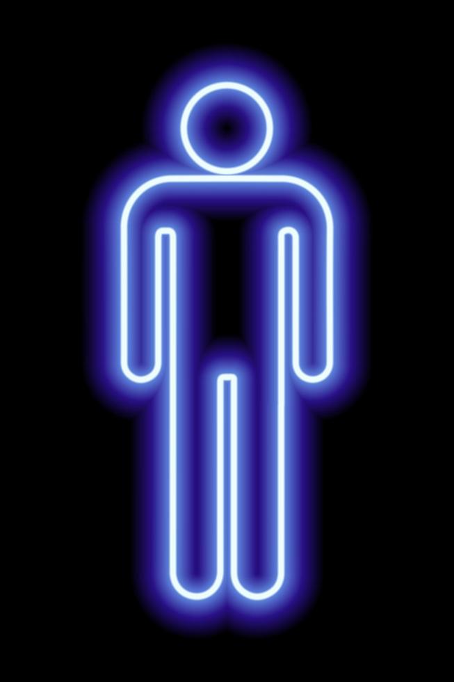 een gemakkelijk gestileerde symbool van een Mens. mannetje teken. blauw neon schets Aan een zwart achtergrond. teken Mannen toilet. vector