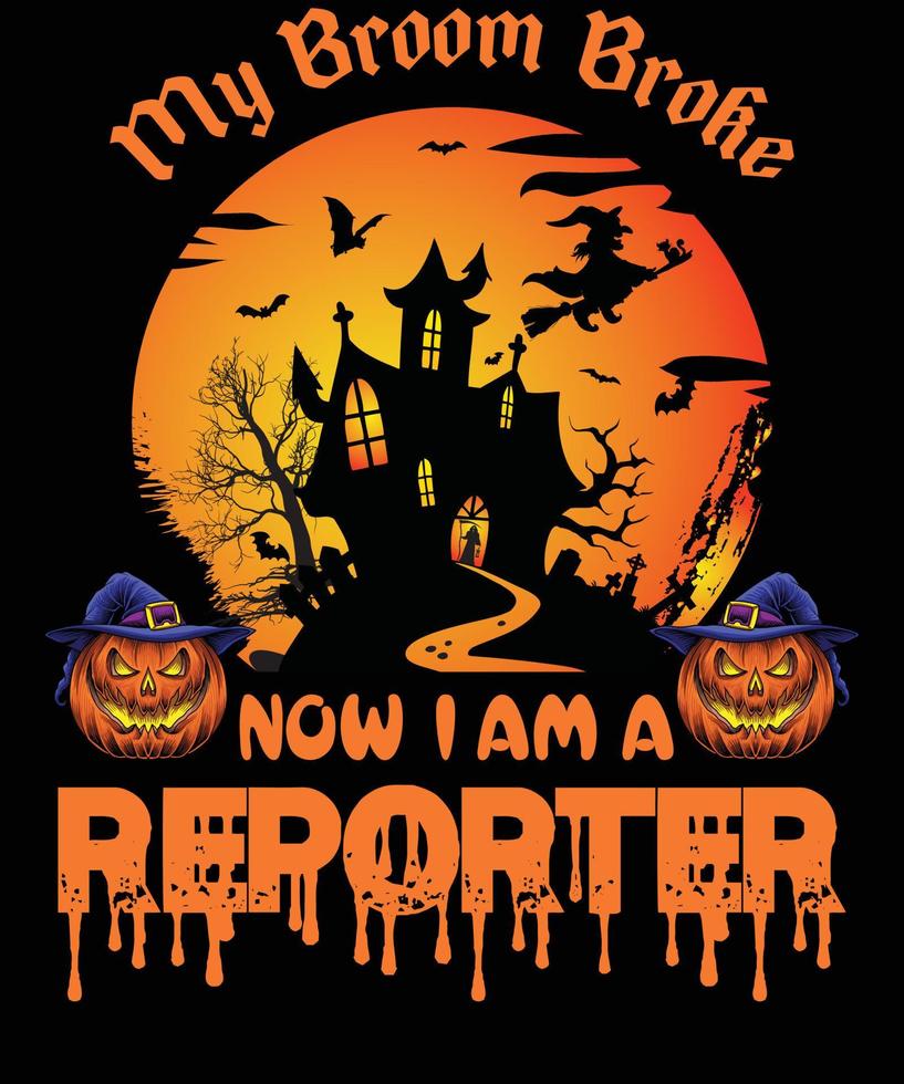 verslaggever t-shirt ontwerp voor halloween vector