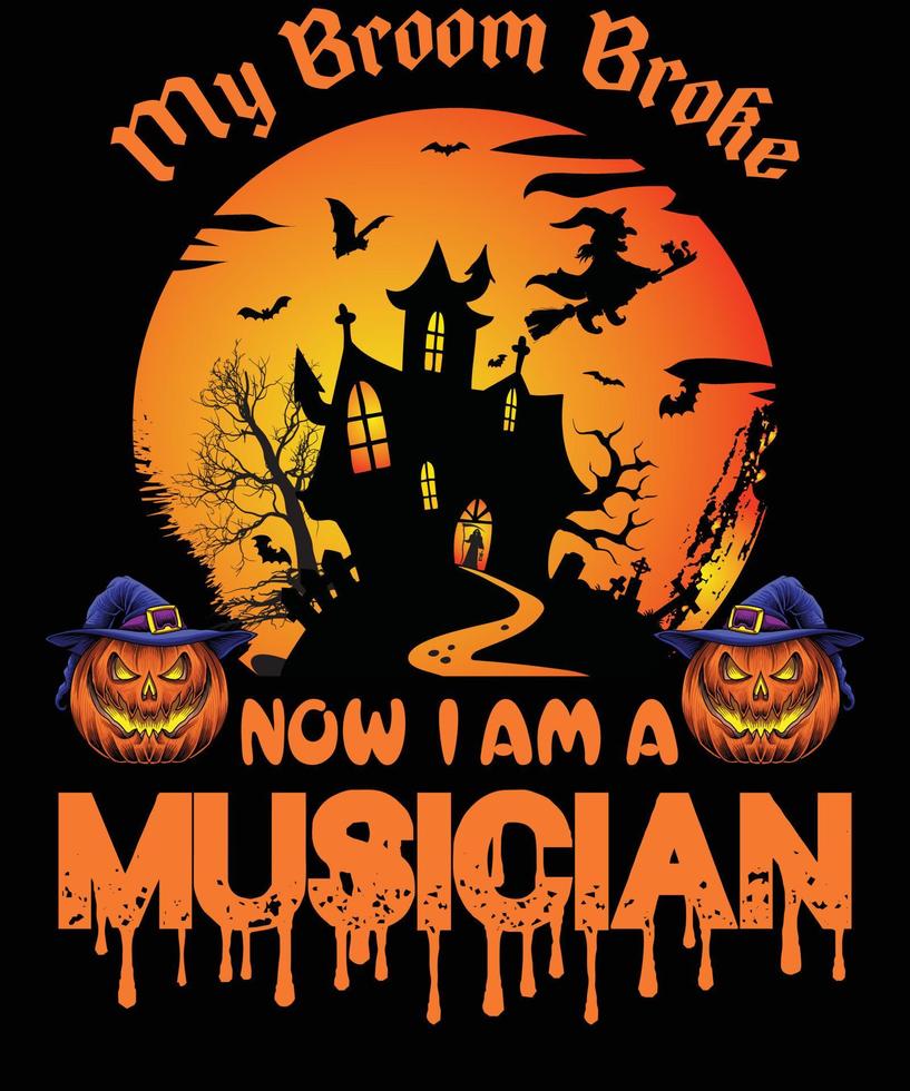 musicus t-shirt ontwerp voor halloween vector