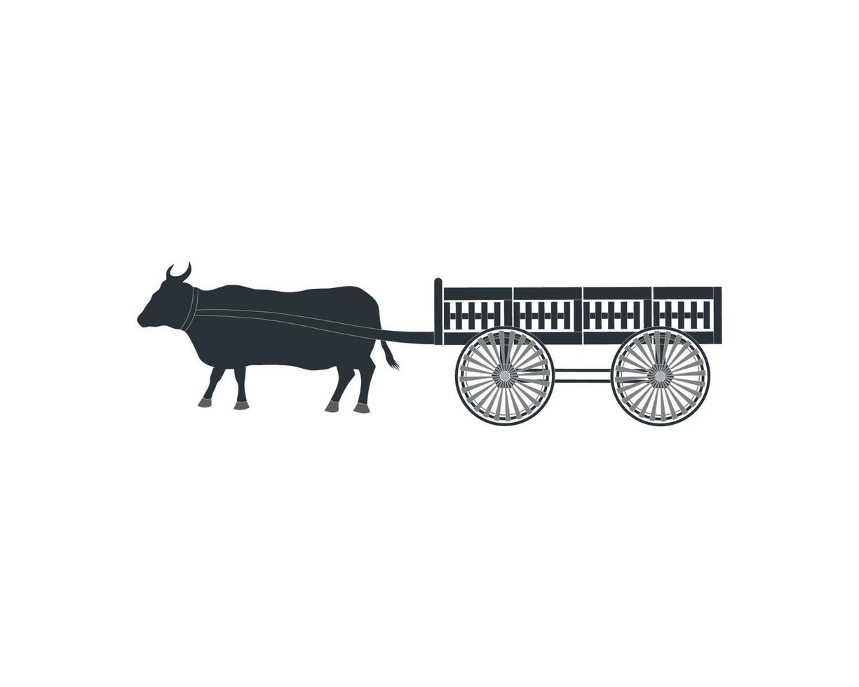 de traditioneel koe en kar silhouet ontwerp met geïsoleerd wit achtergrond. zwart en wit illustratie vector