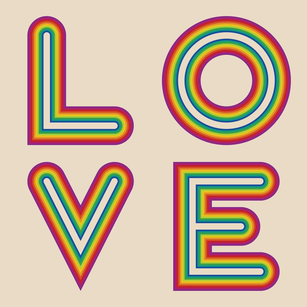 belettering woord liefde regenboog strepen vector