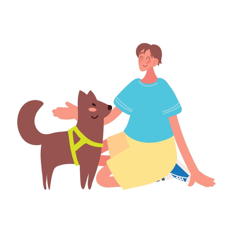 jongen met hond huisdier vector