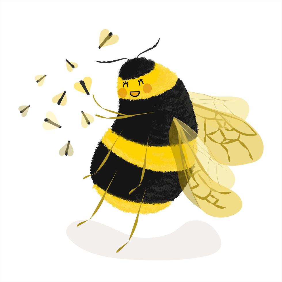 schattig pluizig hommel met motten vector illustratie