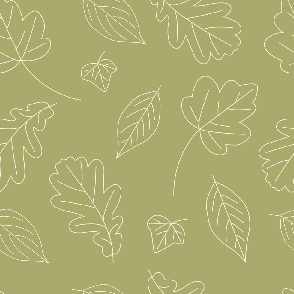 vallen van de bladeren naadloos herfst patroon Aan groen achtergrond. naadloos contour patroon voor textiel, achtergronden, geschenk inpakken en plakboek. vector. vector