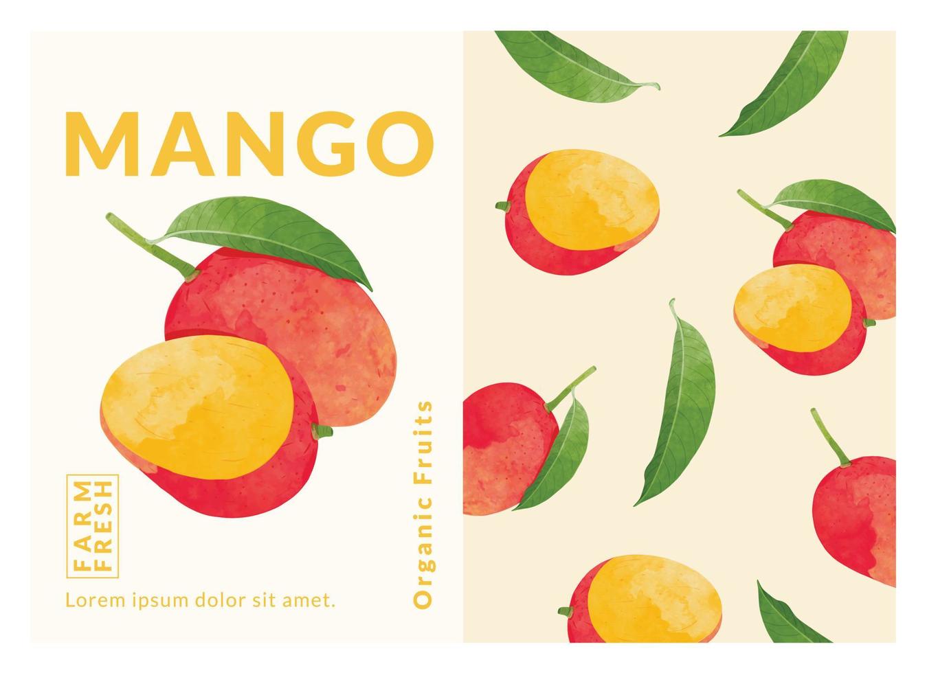 mango verpakking ontwerp Sjablonen, waterverf stijl vector illustratie.