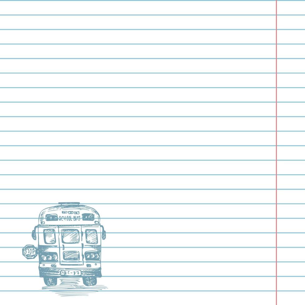 papier cel notitieboekje met hand- getrokken schetsen geel school- bus symbool terug naar school- thema onderwijs concept wijnoogst illustratie grafisch kunst element voor blanco ontwerp vector