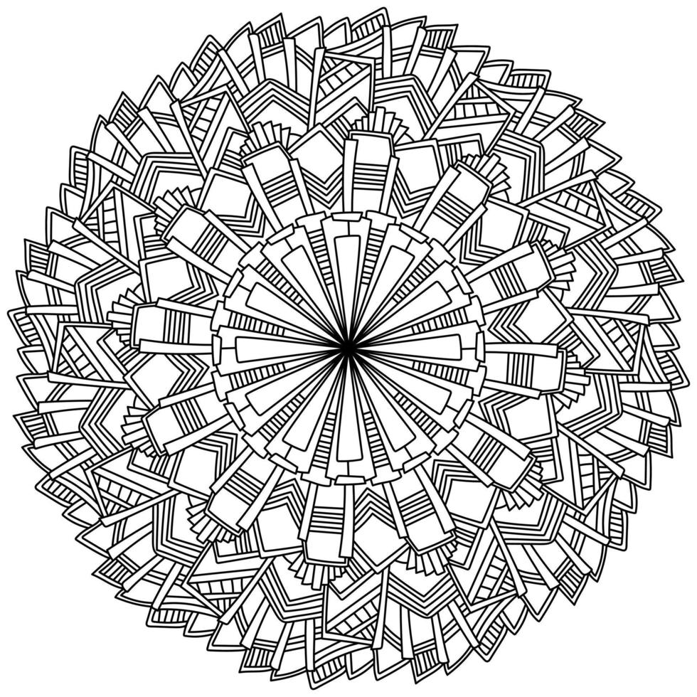 ronde mandala met rechthoekig elementen, zen kleur bladzijde met gestreept patronen vector