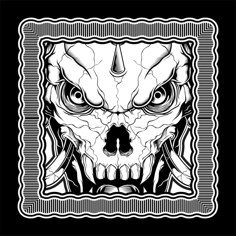 zwart-wit demon schedel in frame vector