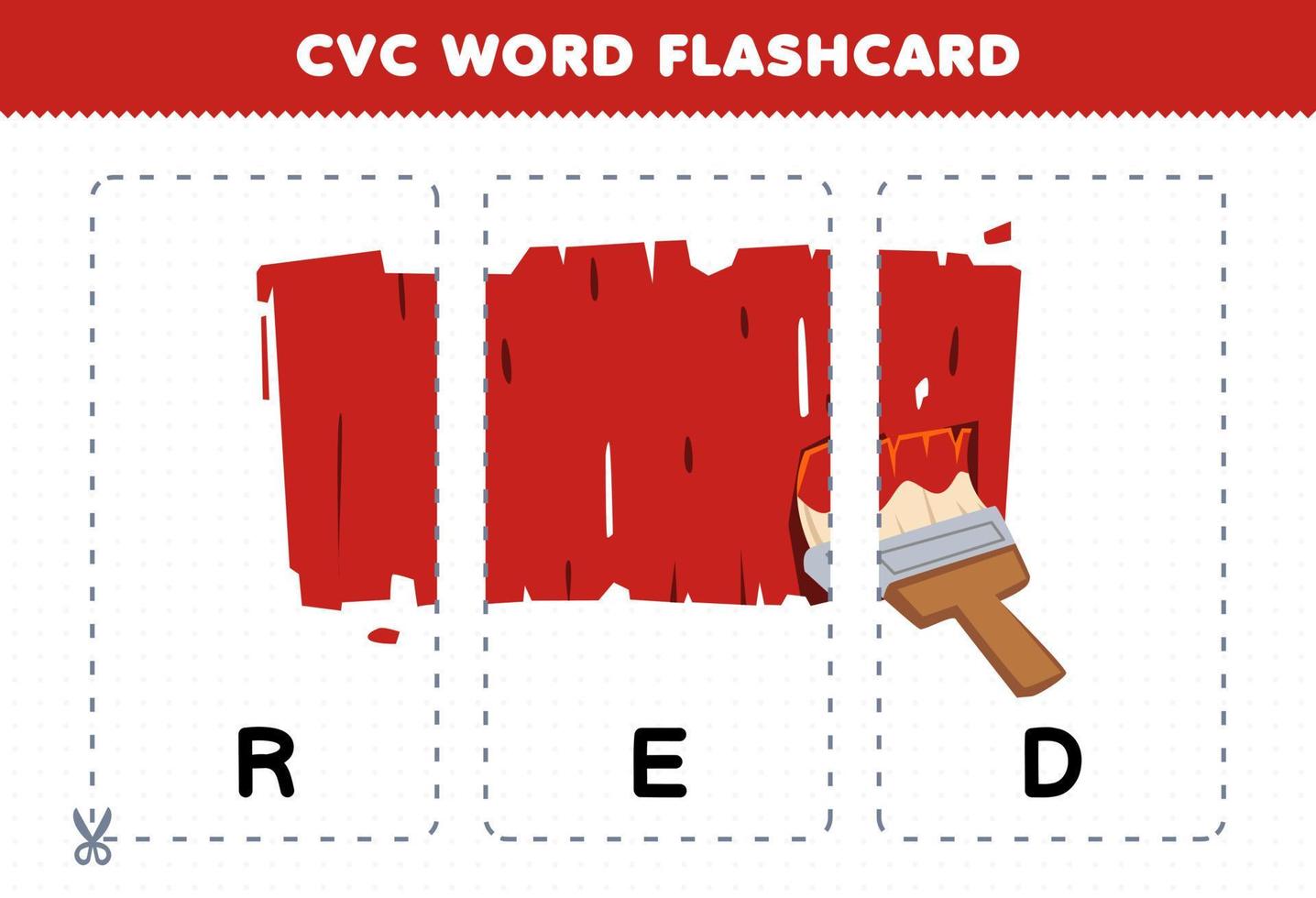 onderwijs spel voor kinderen aan het leren medeklinker klinker medeklinker woord met schattig tekenfilm rood kleur illustratie afdrukbare geheugenkaart vector