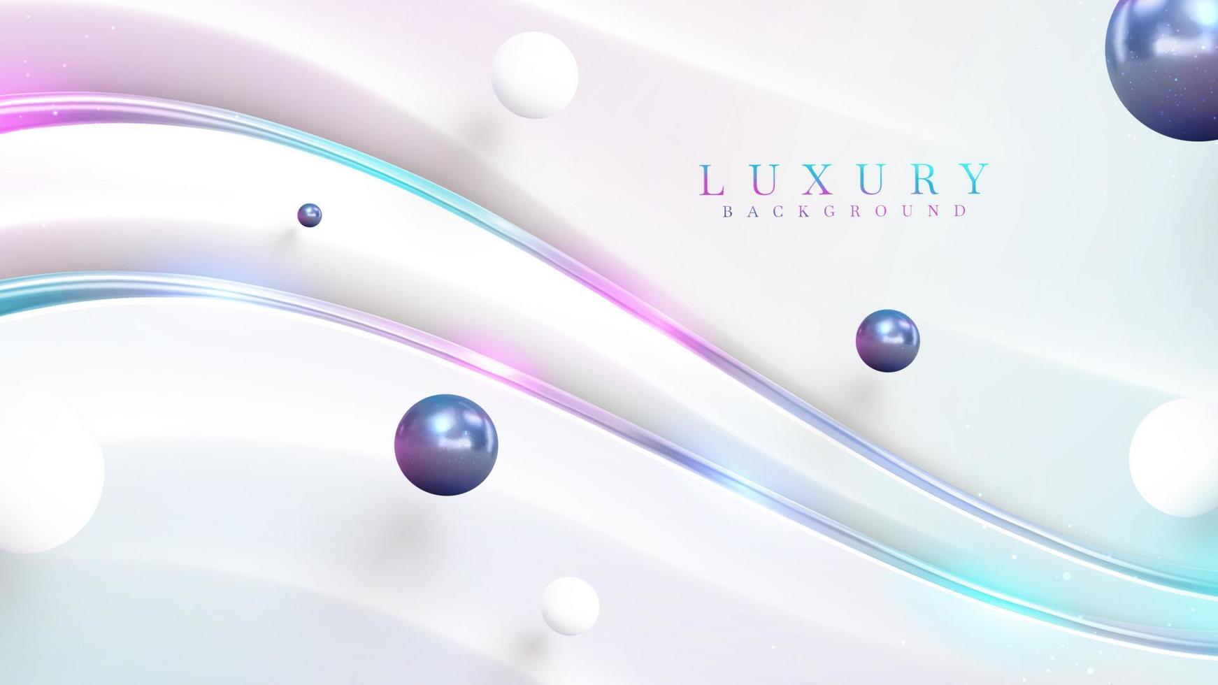 luxe abstract regenboog schaduw Aan wit achtergrond met 3d bal decoratie en kleurrijk sprankelend elementen. vector