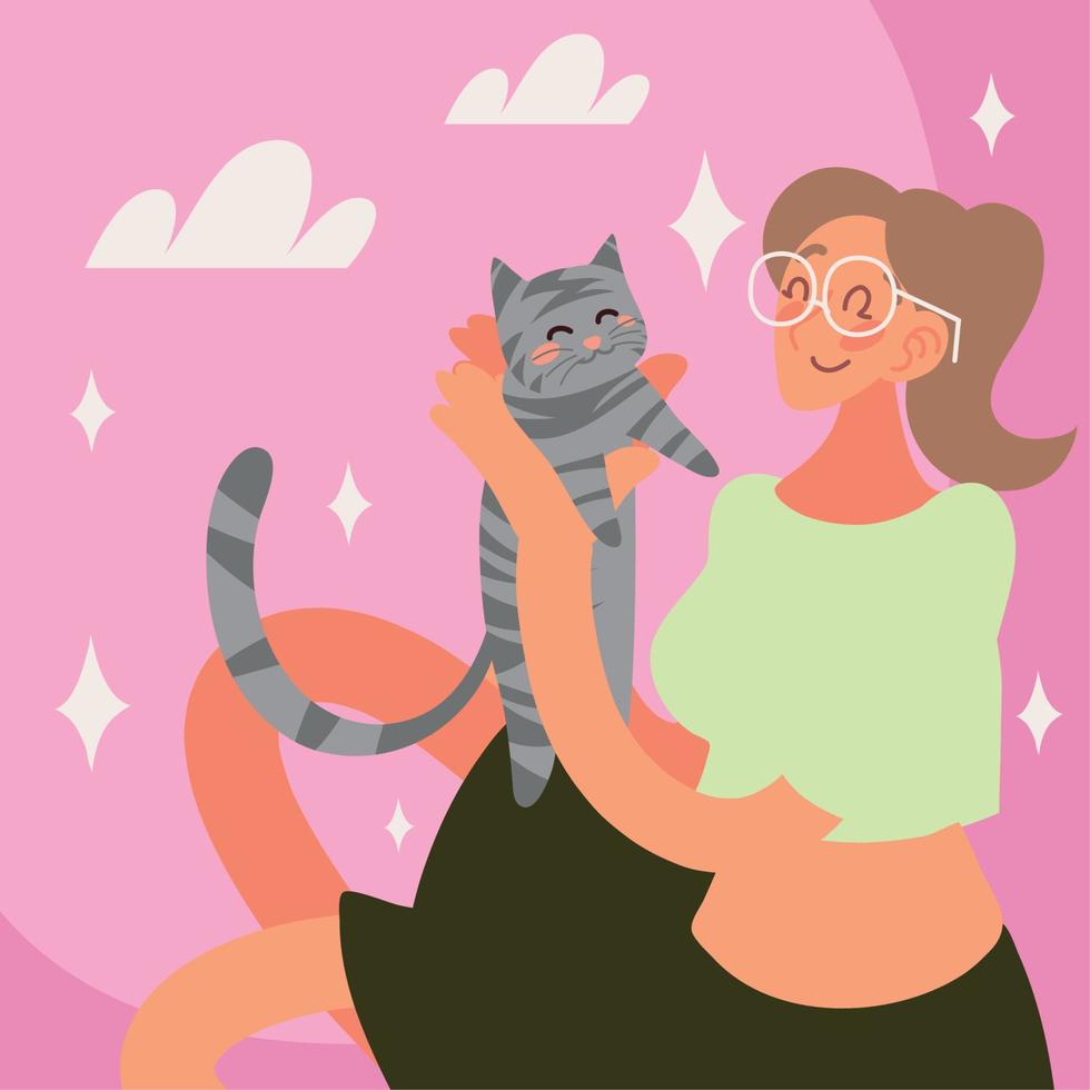 vrouw met kat vector