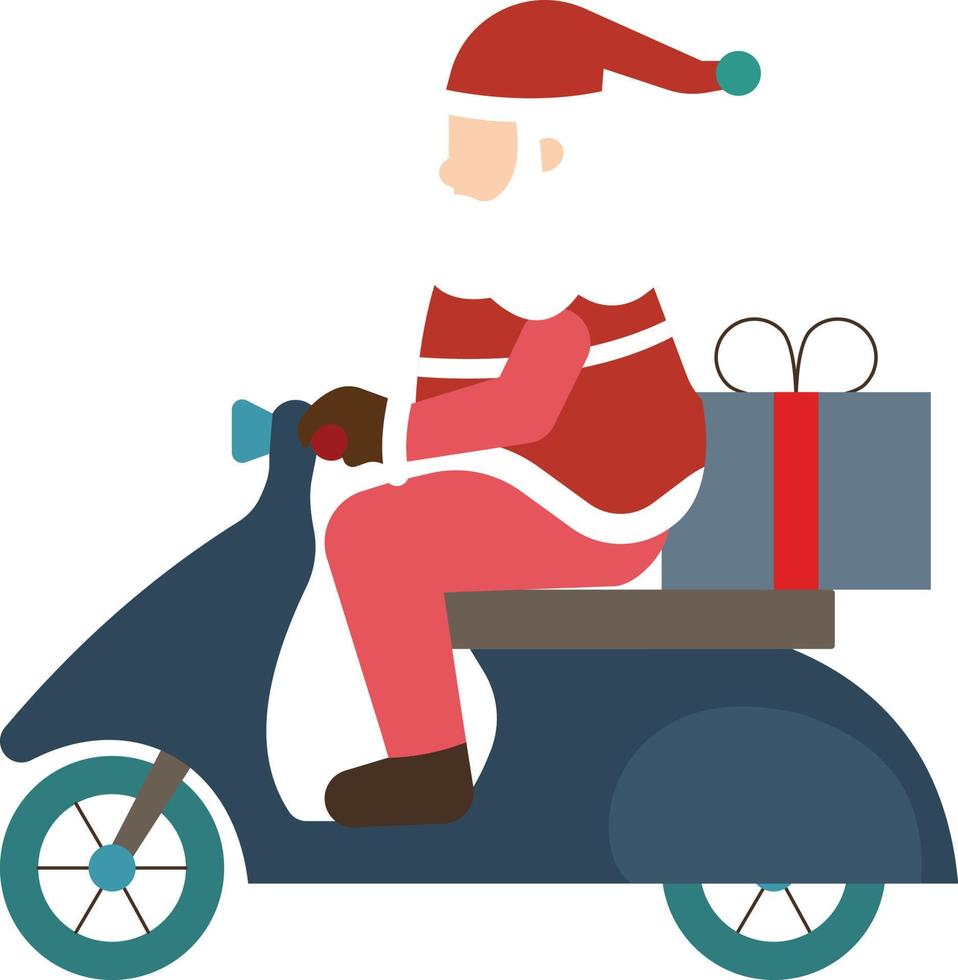 de kerstman draag- presenteert Aan een scooter. vector