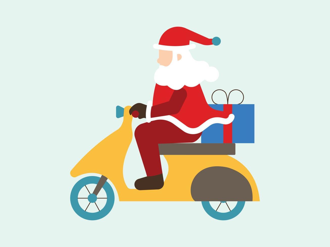 de kerstman levert Kerstmis presenteert Aan een scooter. vector