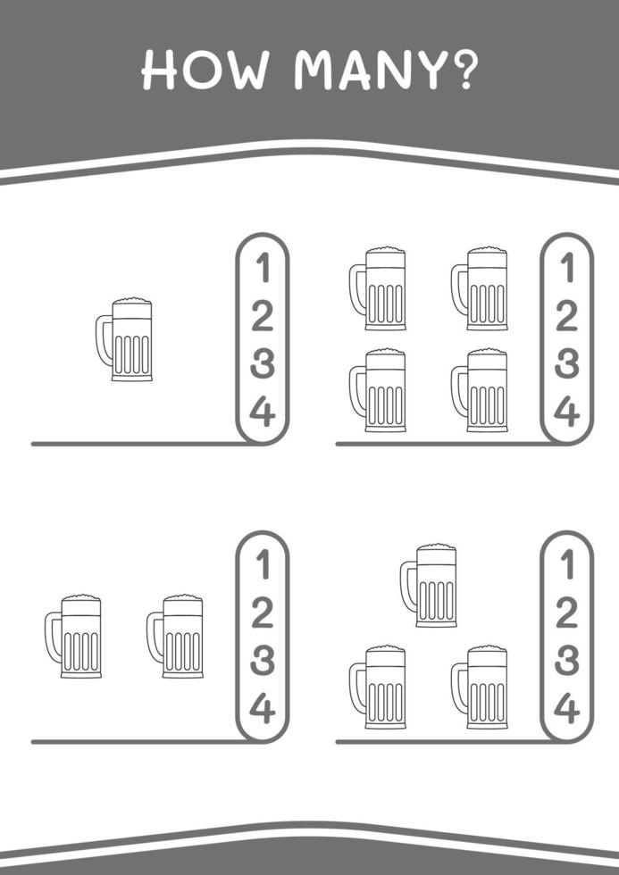 hoeveel bier, spel voor kinderen. vectorillustratie, afdrukbaar werkblad vector