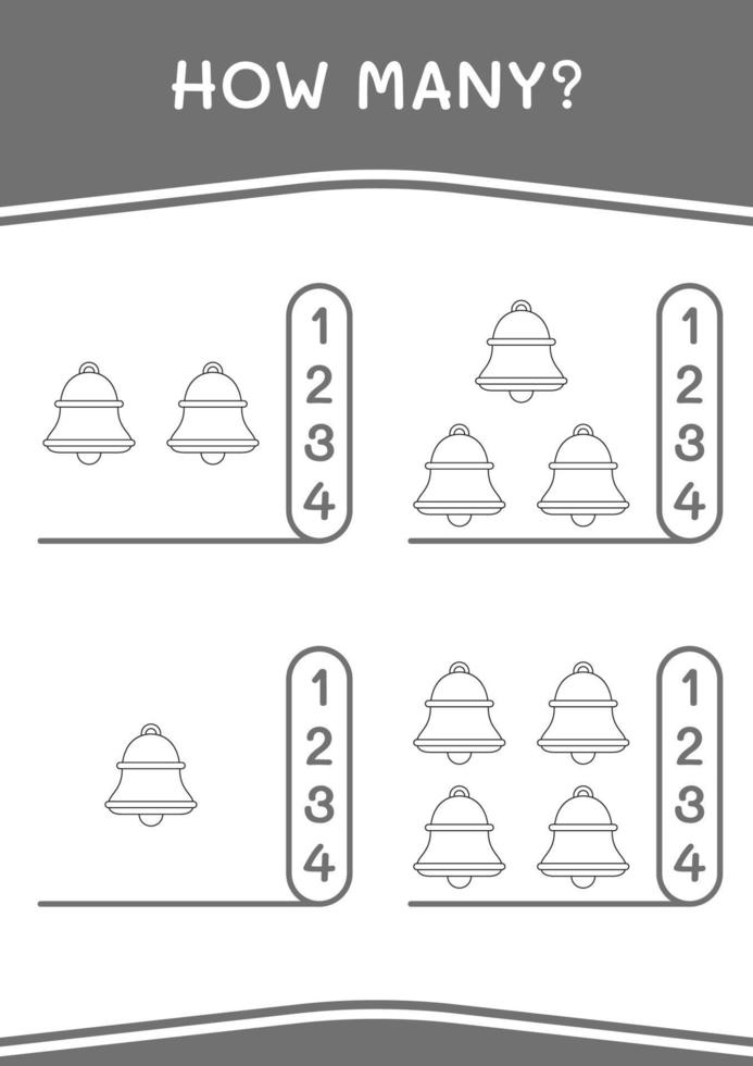 hoeveel van de bel, spel voor kinderen. vectorillustratie, afdrukbaar werkblad vector