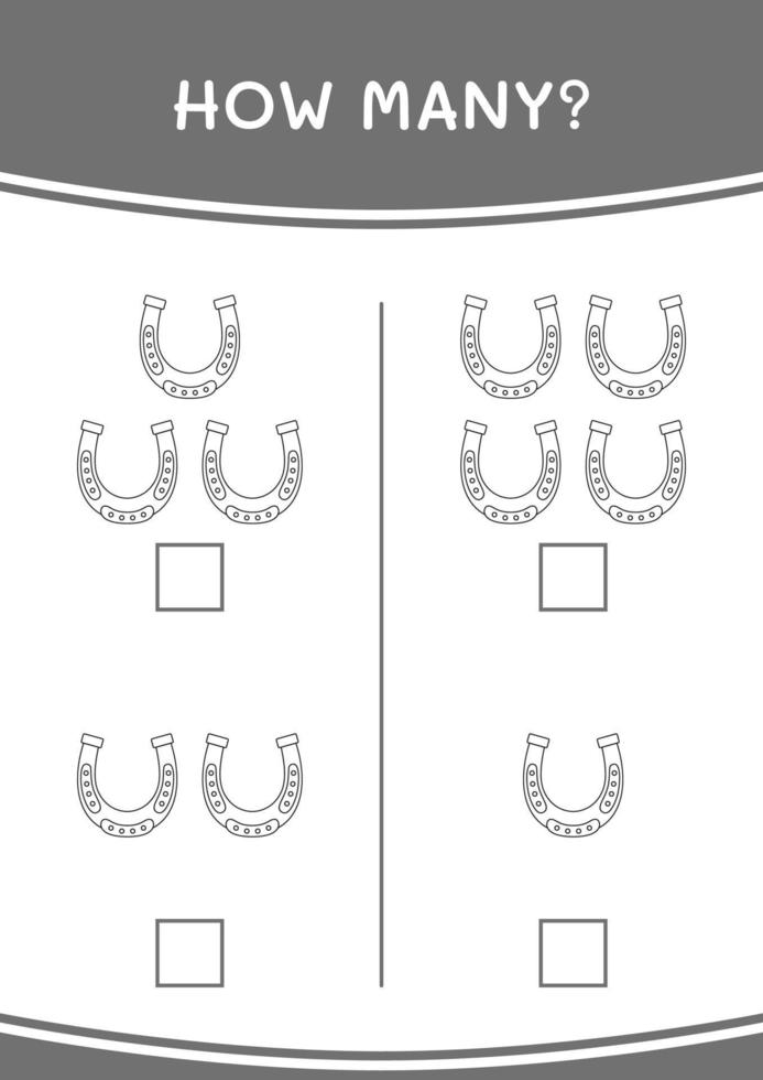 hoeveel hoefijzer, spel voor kinderen. vectorillustratie, afdrukbaar werkblad vector