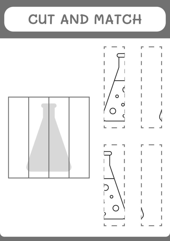 knip en match delen van scheikundefles, spel voor kinderen. vectorillustratie, afdrukbaar werkblad vector