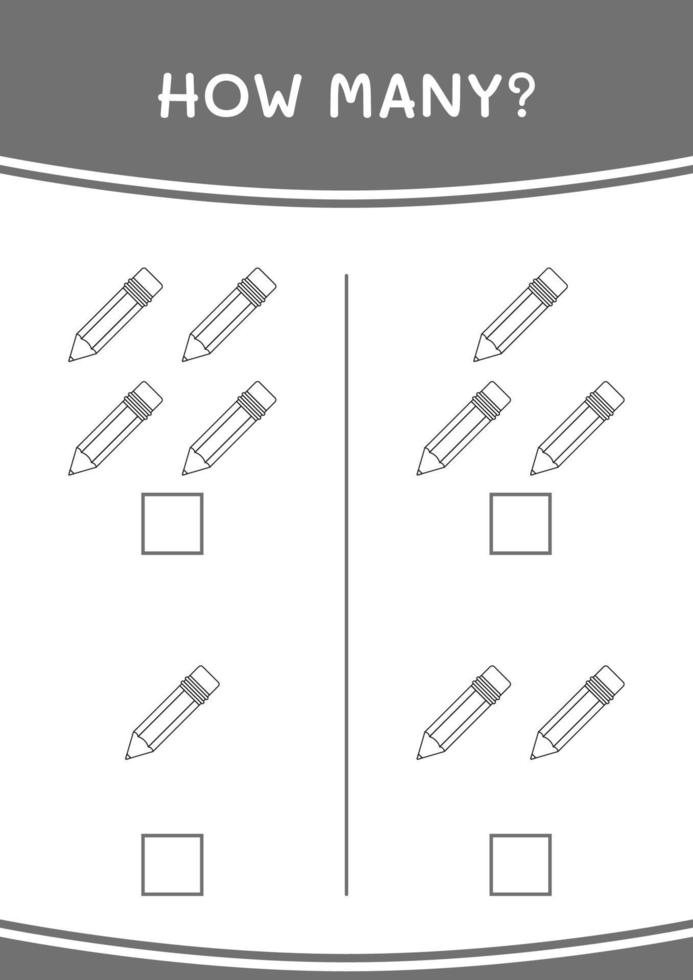 hoeveel potlood, spel voor kinderen. vectorillustratie, afdrukbaar werkblad vector