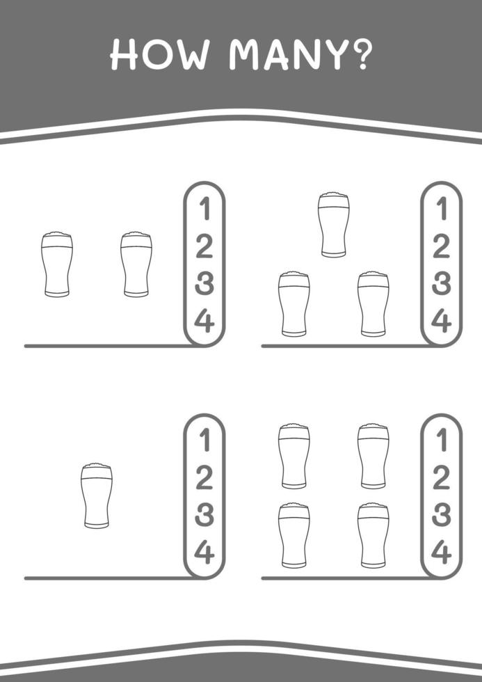 hoeveel bier, spel voor kinderen. vectorillustratie, afdrukbaar werkblad vector