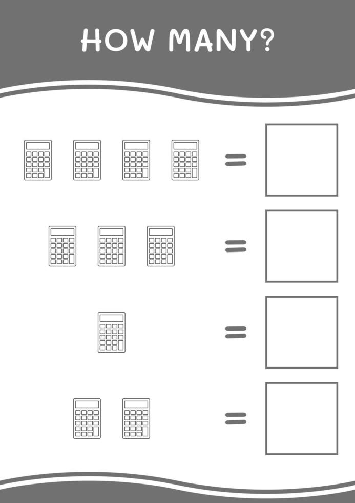 hoeveel rekenmachine, spel voor kinderen. vectorillustratie, afdrukbaar werkblad vector