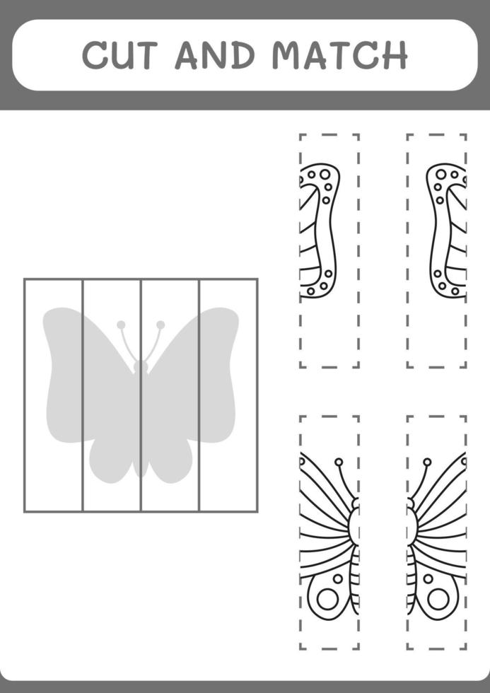 knip en match delen van vlinder, spel voor kinderen. vectorillustratie, afdrukbaar werkblad vector