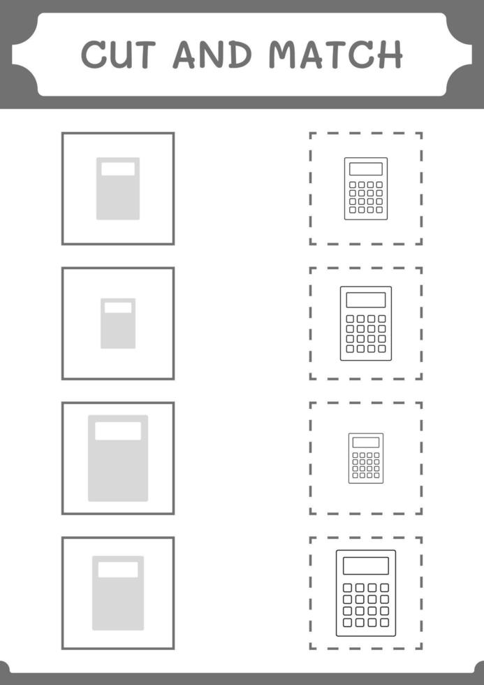 knip en match delen van rekenmachine, spel voor kinderen. vectorillustratie, afdrukbaar werkblad vector