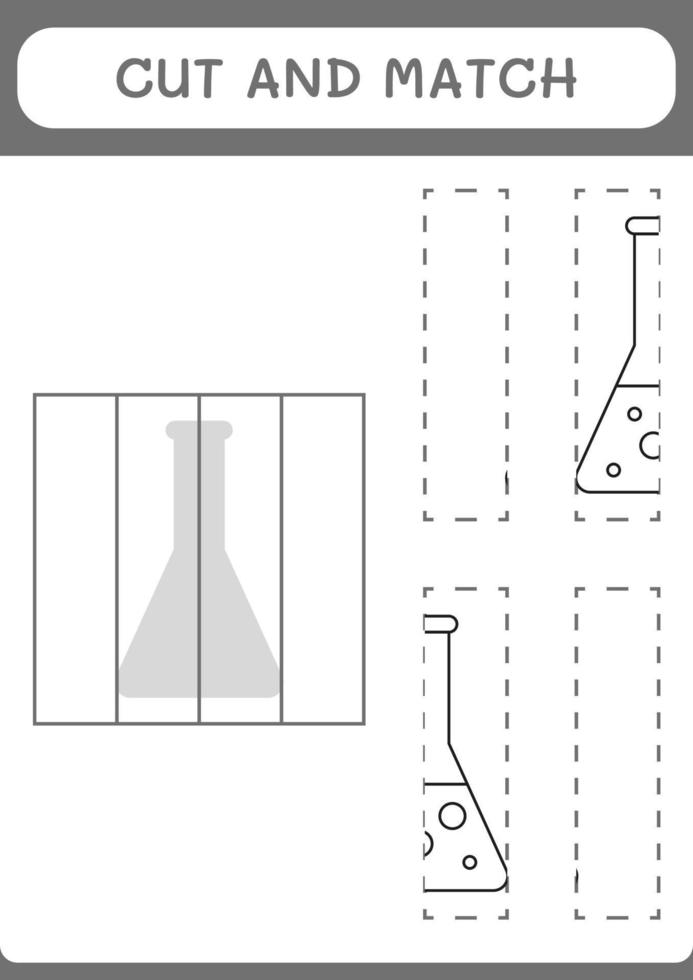 knip en match delen van scheikundefles, spel voor kinderen. vectorillustratie, afdrukbaar werkblad vector