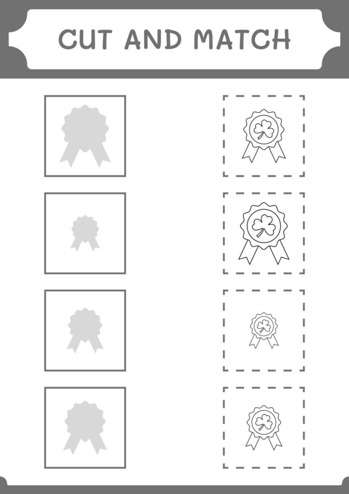 knip en match delen van klaverbadge, spel voor kinderen. vectorillustratie, afdrukbaar werkblad vector