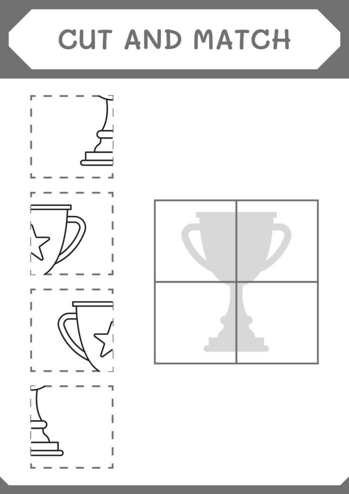 knip en match delen van trofee, spel voor kinderen. vectorillustratie, afdrukbaar werkblad vector
