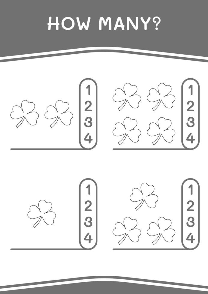 hoeveel klaver, spel voor kinderen. vectorillustratie, afdrukbaar werkblad vector