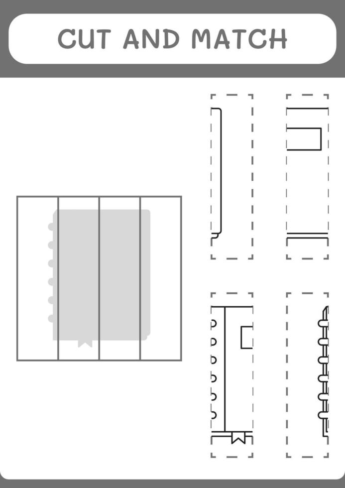 knip en match delen van notebook, spel voor kinderen. vectorillustratie, afdrukbaar werkblad vector