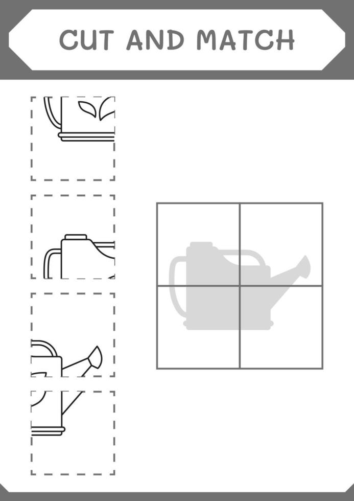 knip en match delen van gieter, spel voor kinderen. vectorillustratie, afdrukbaar werkblad vector