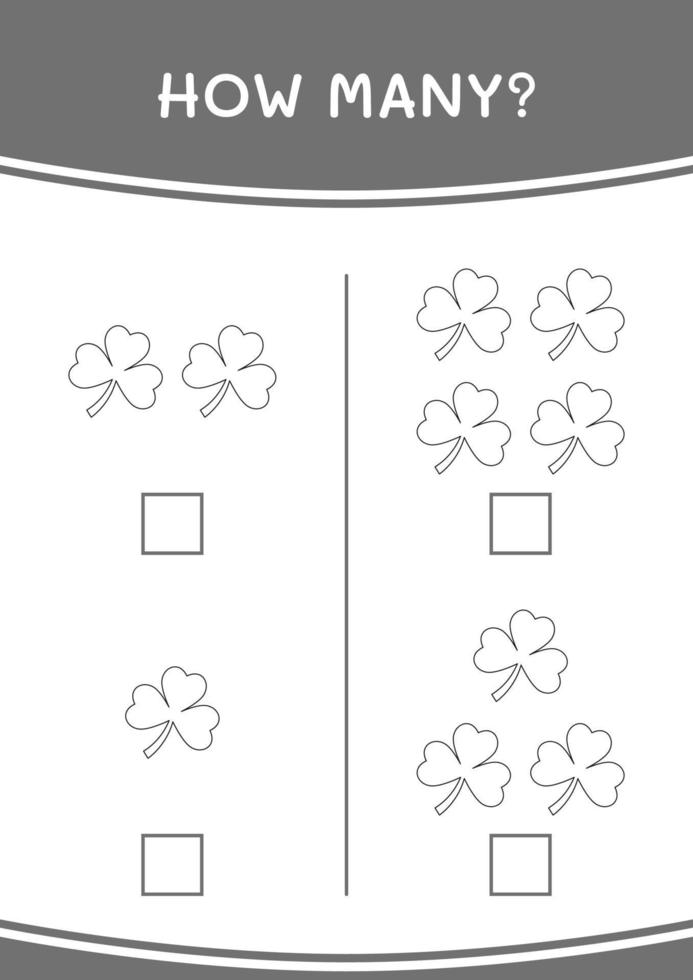 hoeveel klaver, spel voor kinderen. vectorillustratie, afdrukbaar werkblad vector