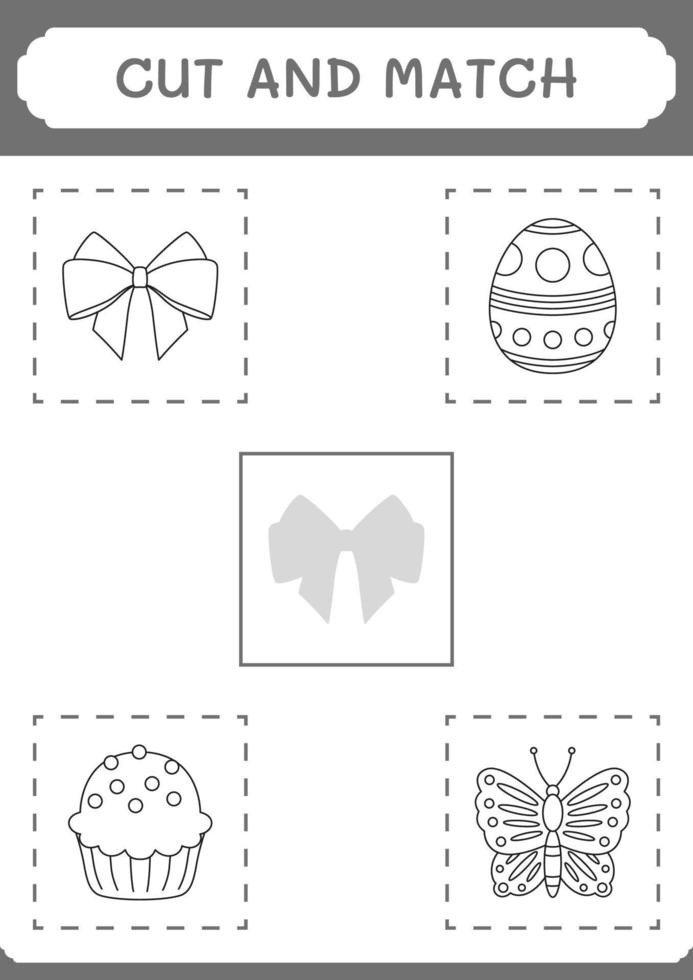 knip en match delen van lint, spel voor kinderen. vectorillustratie, afdrukbaar werkblad vector