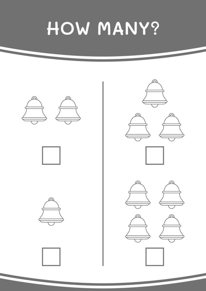 hoeveel van de bel, spel voor kinderen. vectorillustratie, afdrukbaar werkblad vector