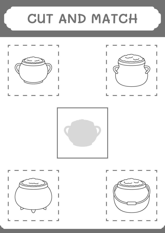 knip en match delen van ketel, spel voor kinderen. vectorillustratie, afdrukbaar werkblad vector