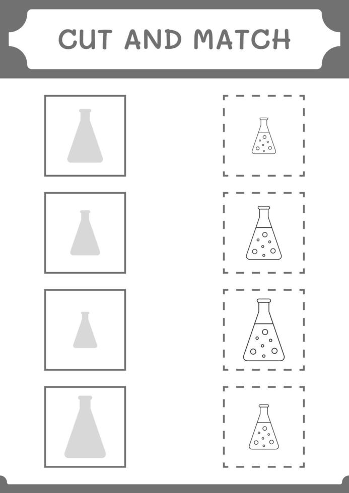 knip en match delen van scheikundefles, spel voor kinderen. vectorillustratie, afdrukbaar werkblad vector