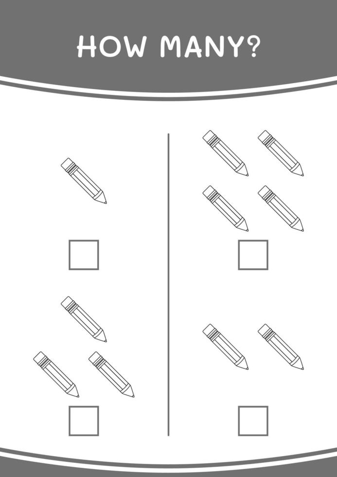 hoeveel potlood, spel voor kinderen. vectorillustratie, afdrukbaar werkblad vector