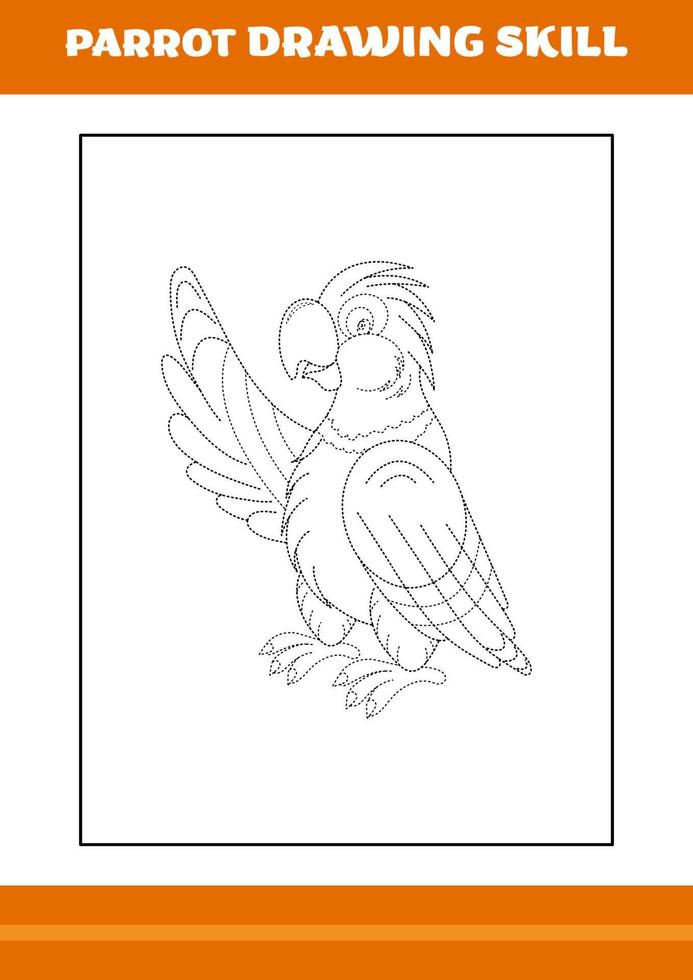 papegaai tekening vaardigheid voor kinderen. lijn kunst ontwerp voor kinderen afdrukbare kleur bladzijde. vector